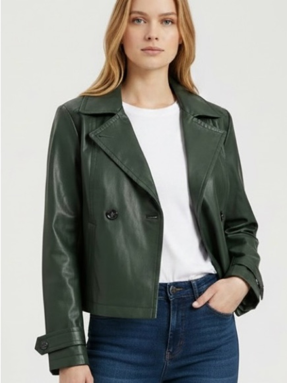 Ann Taylor Women's Dark Green Faux Leather Moto Jacket